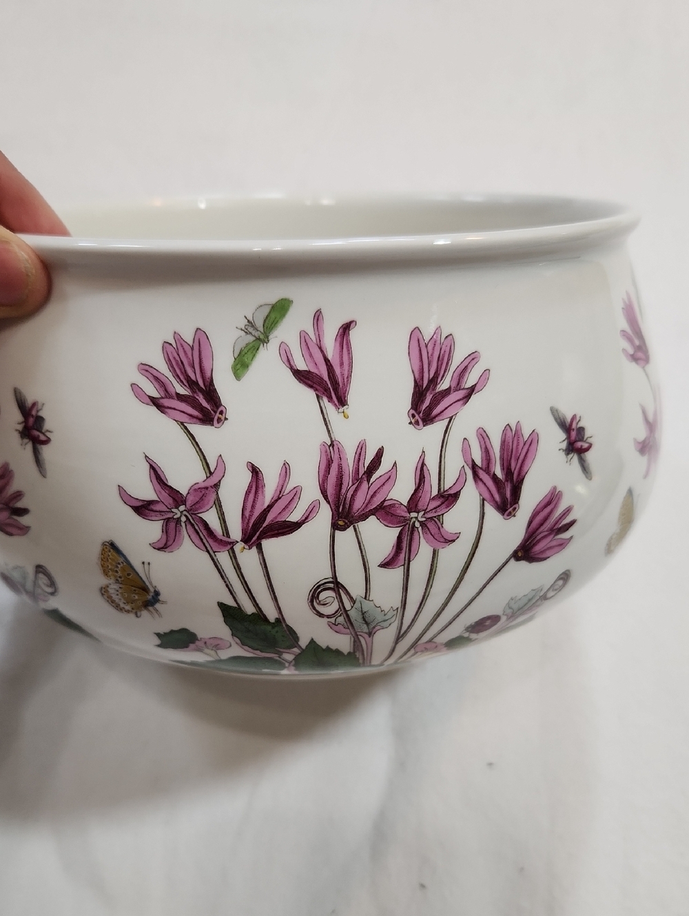 Portmeirion White Porcelain Planter with Pink Cyclamen and Butterflies